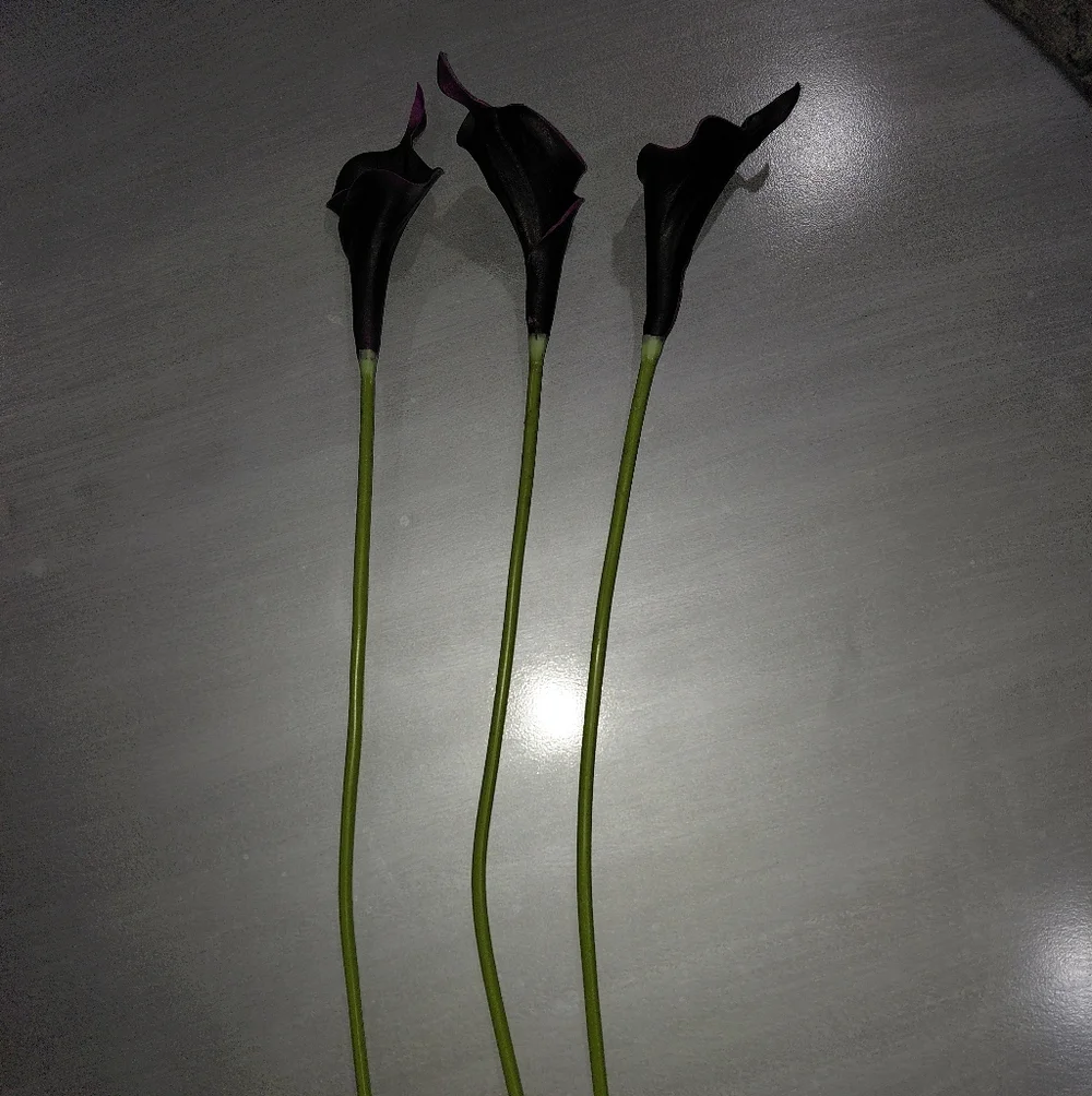 Bundle Of 3 Real Touch Faux Calla Lily Stem –Dark Purple 20.9″ Amoria Bloom